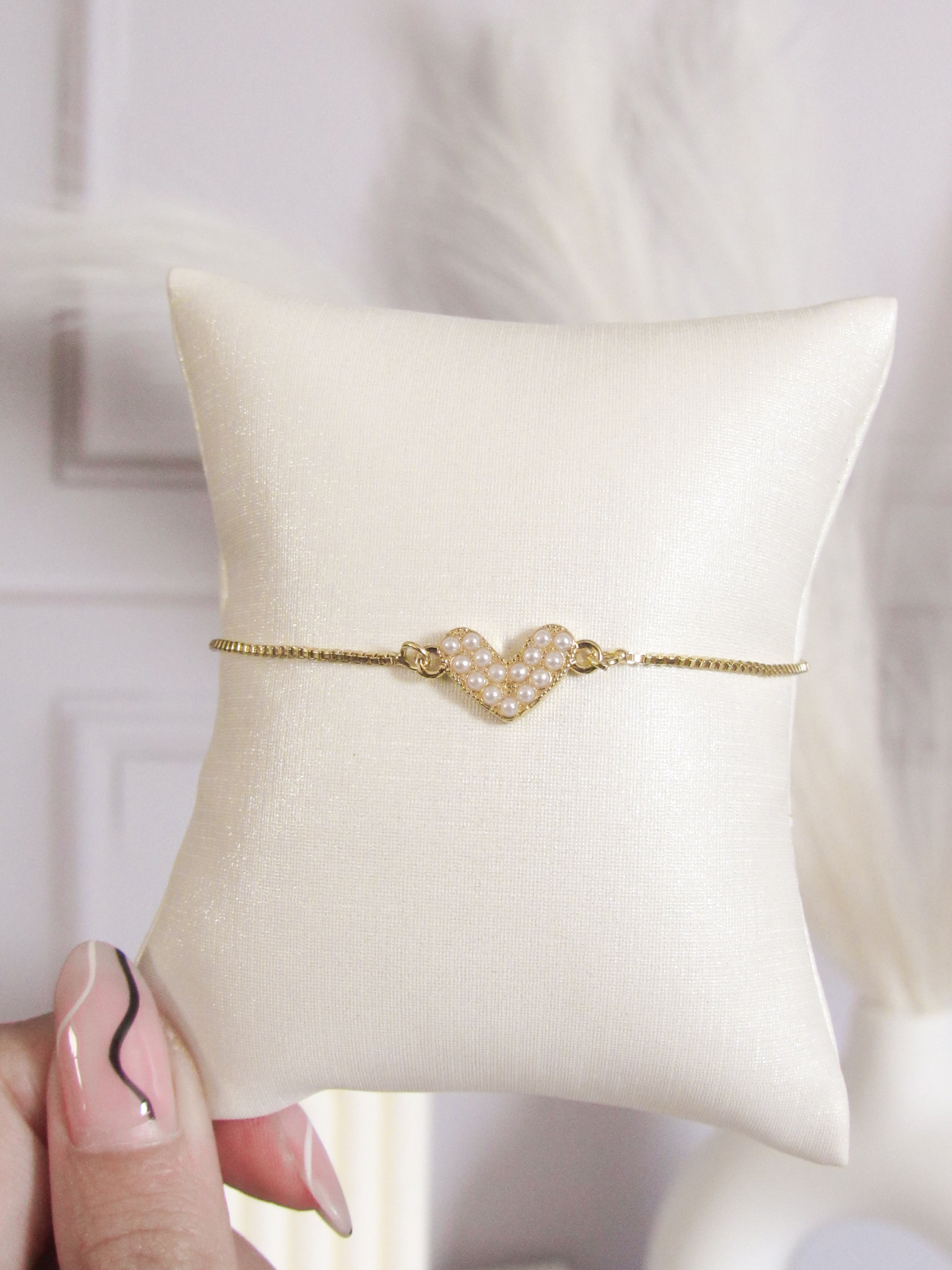Pulsera corazón perlas