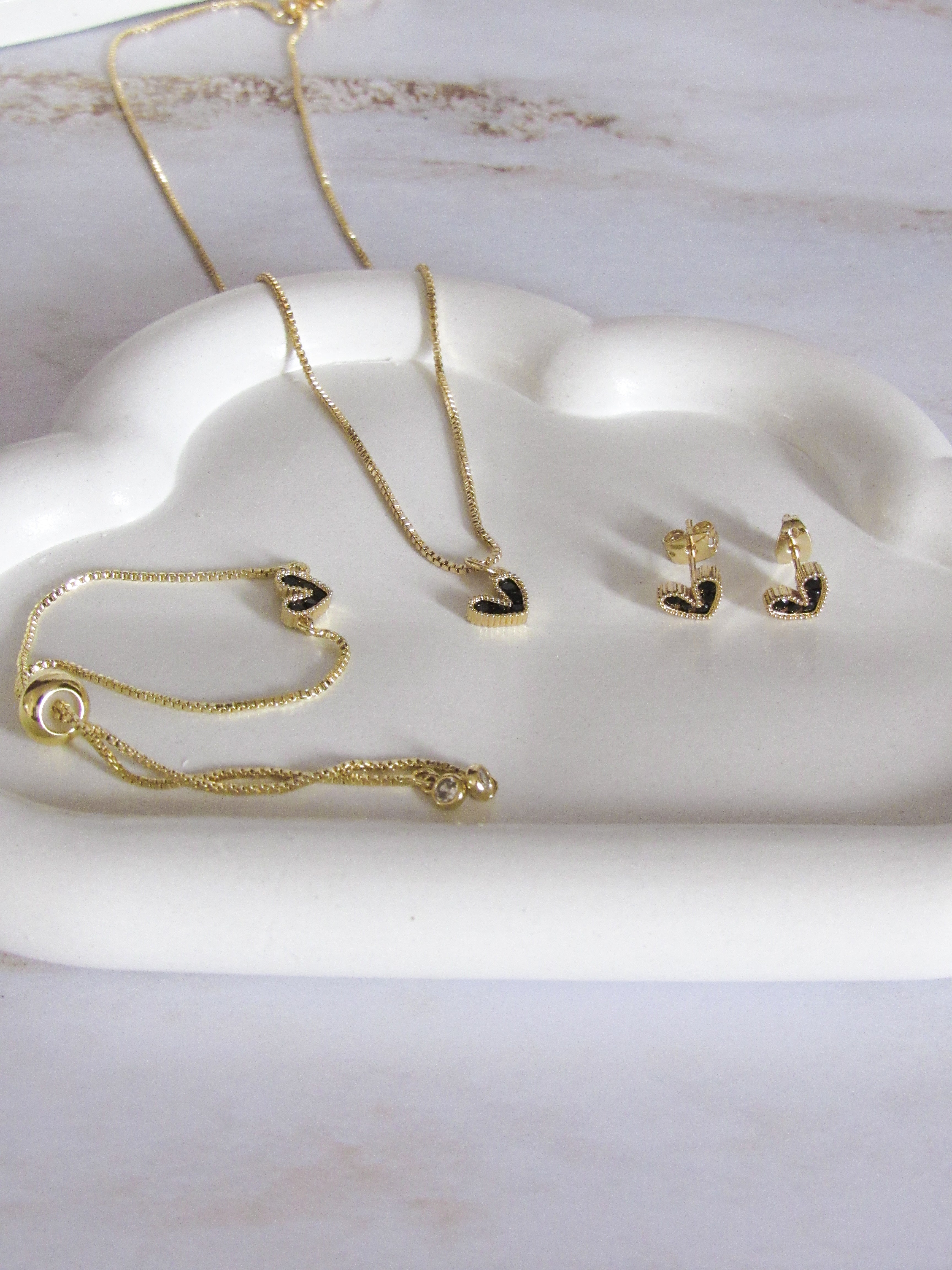 Set corazón cristal negro