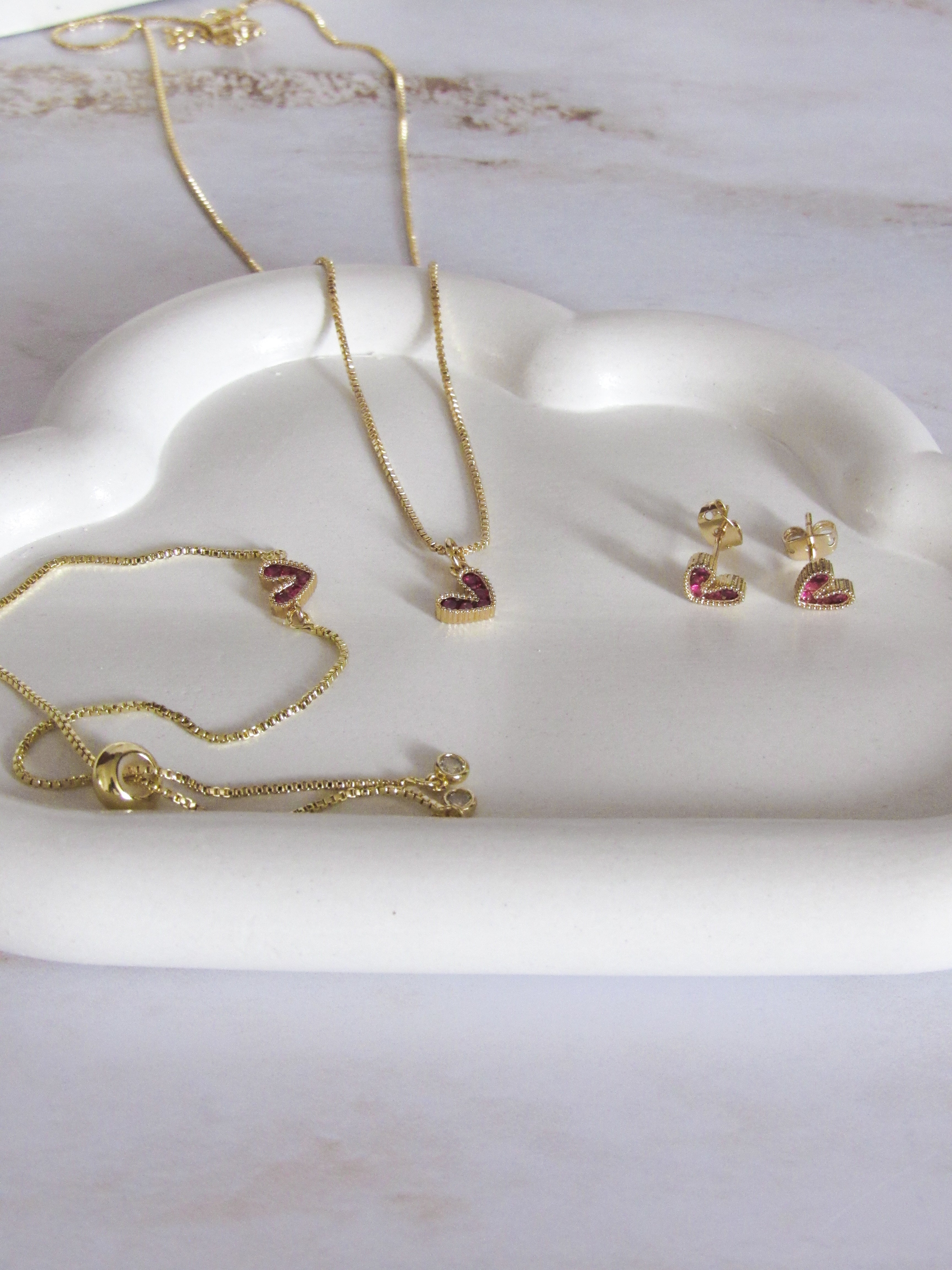 Set corazón cristal fucsia