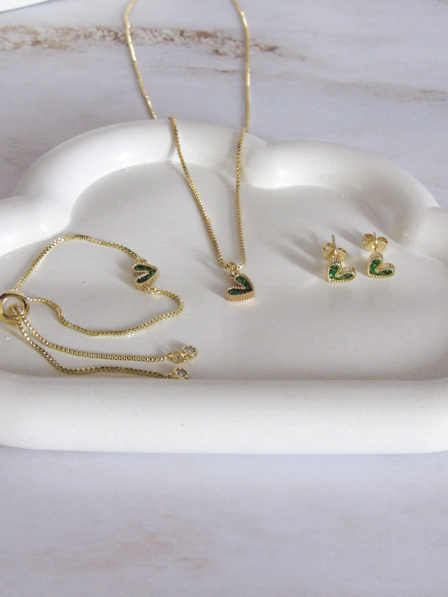 Set corazón cristal verde