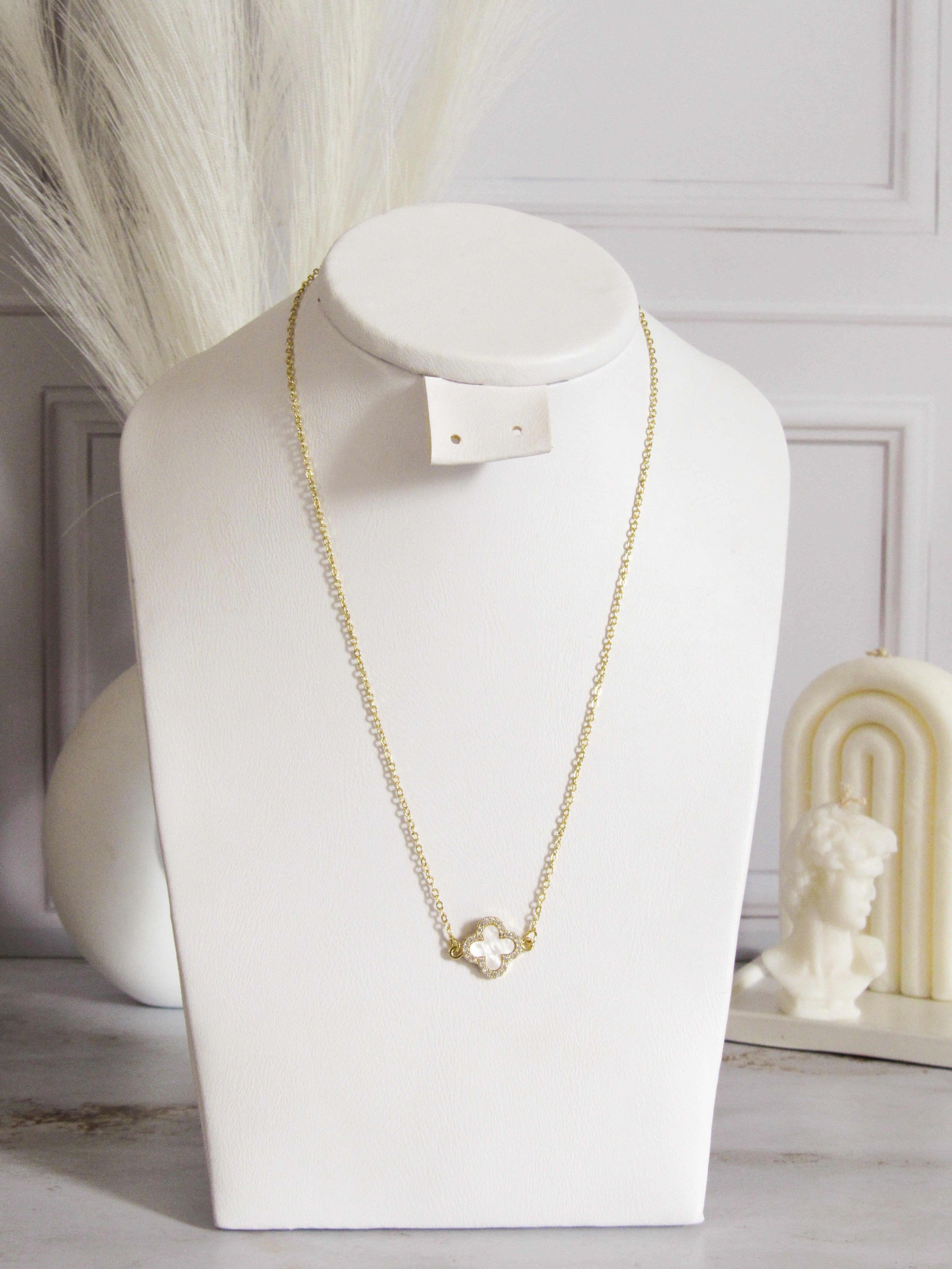 Collar trébol zircón blanco